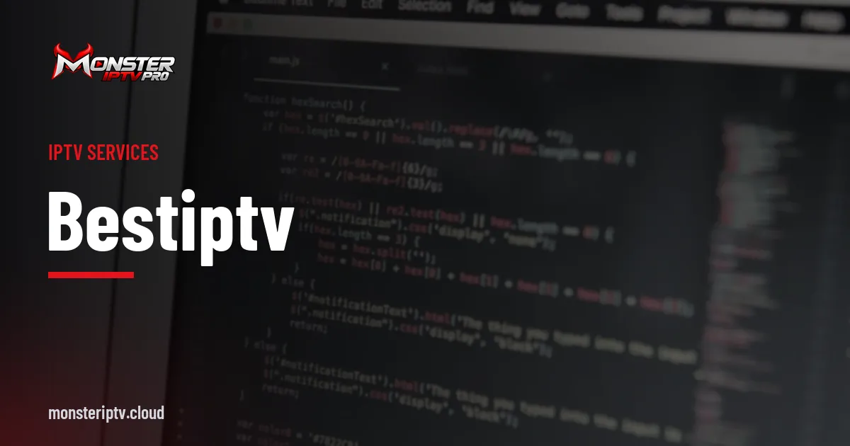 bestiptv banner over code on a screen