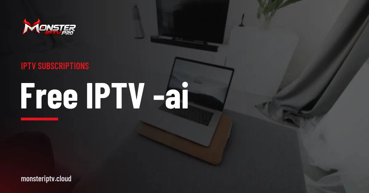 free iptv -ai banner over a living room with a television
