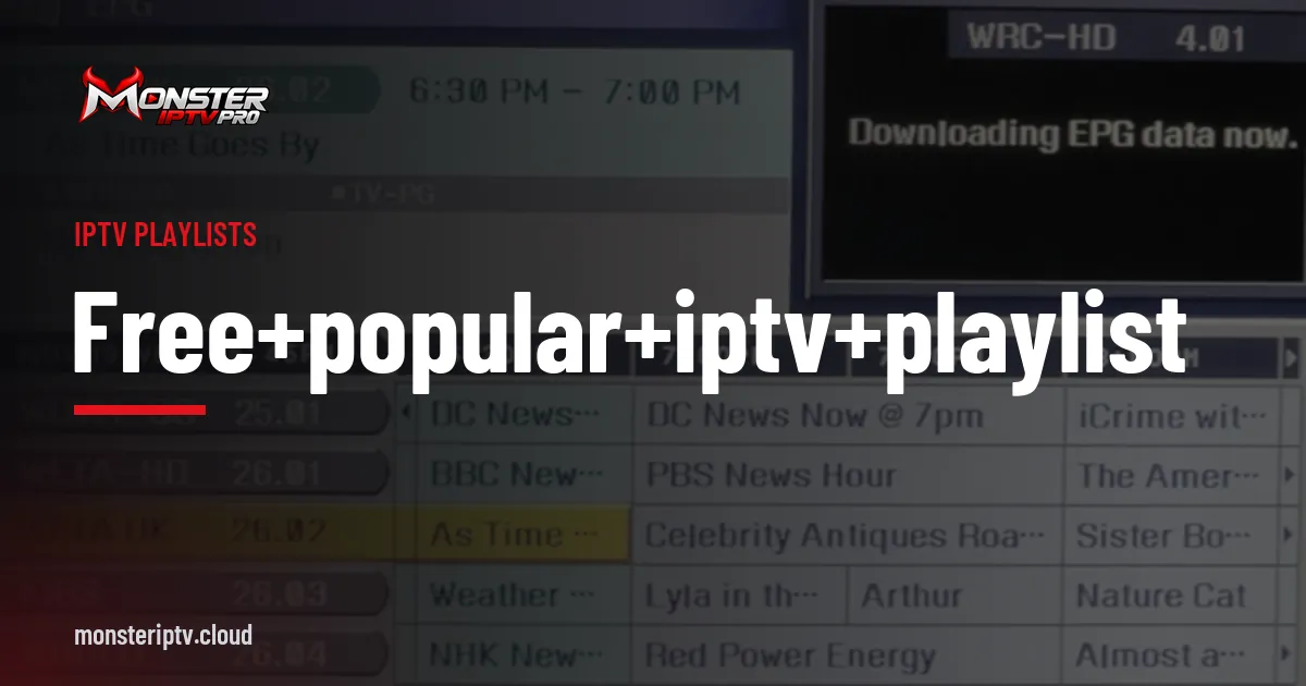 free+popular+iptv+playlist banner over a programme guide grid