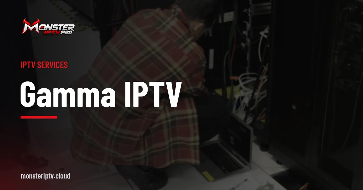 gamma iptv banner over a technician working in a server room