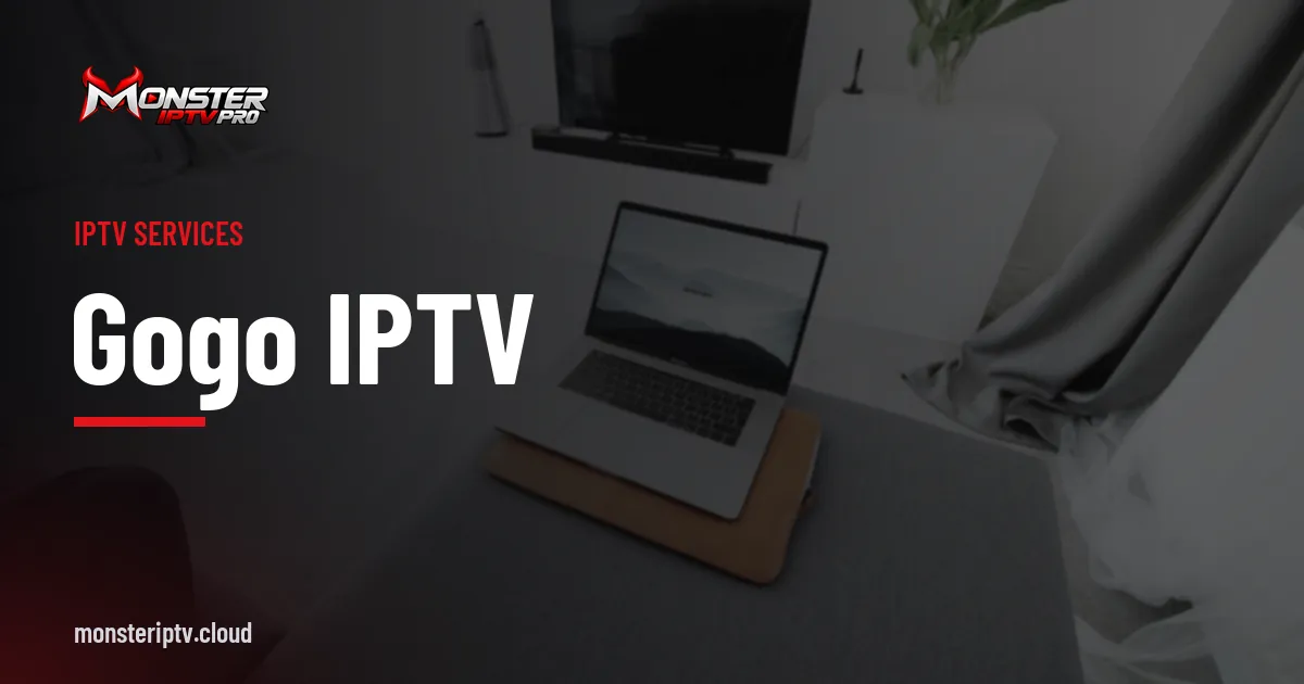 gogo iptv banner over a living room with a television