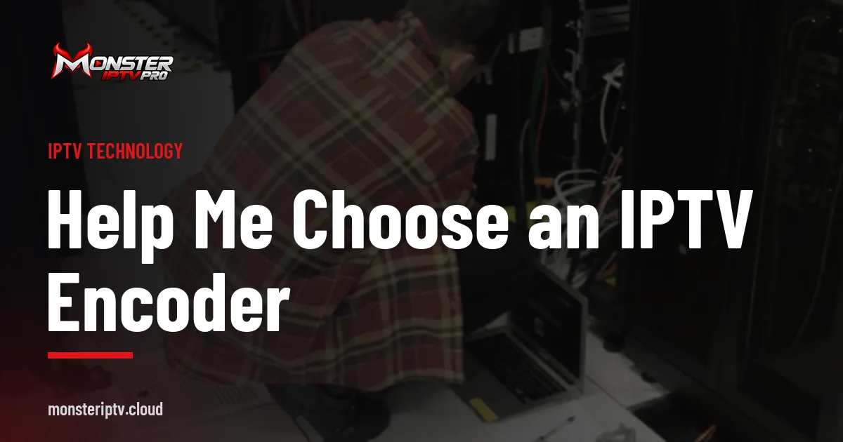 Help me choose an IPTV encoder banner over a technician working in a server room