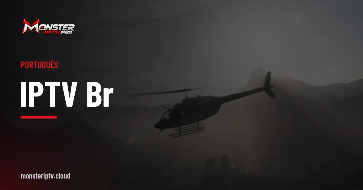 Banner com o texto IPTV BR sobre uma vista do Rio de Janeiro