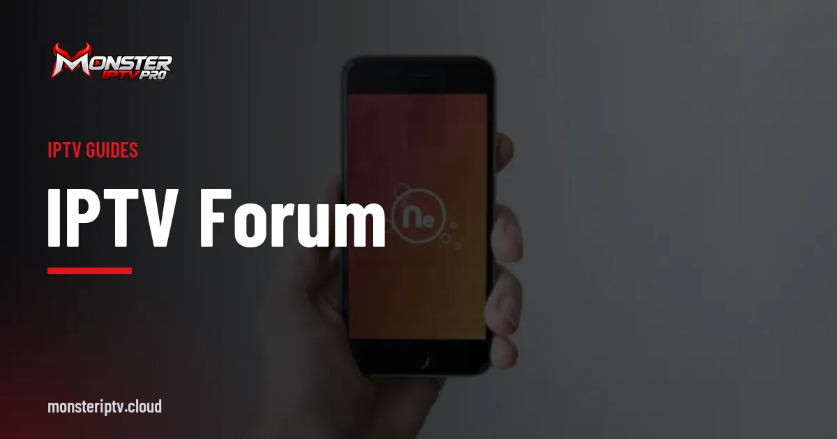 IPTV forum banner over a smartphone held in a hand