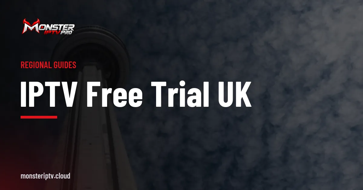 IPTV free trial UK banner over a city skyline