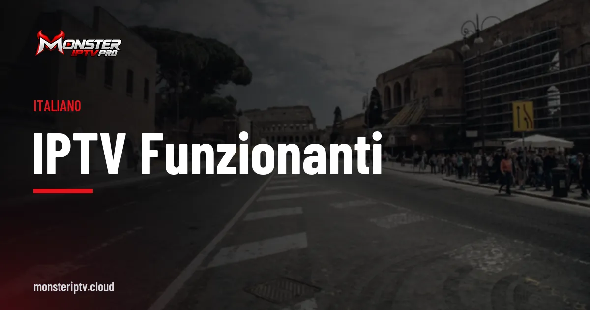Banner con la scritta IPTV funzionanti sopra una strada di Roma con il Colosseo