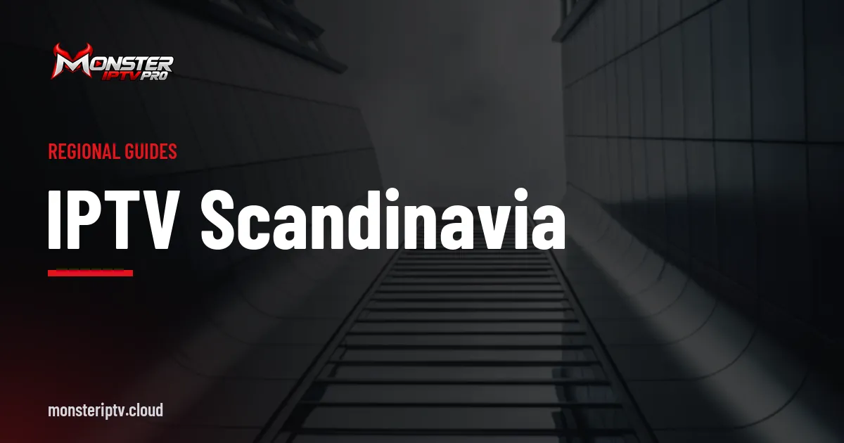 IPTV Scandinavia banner over a European city street