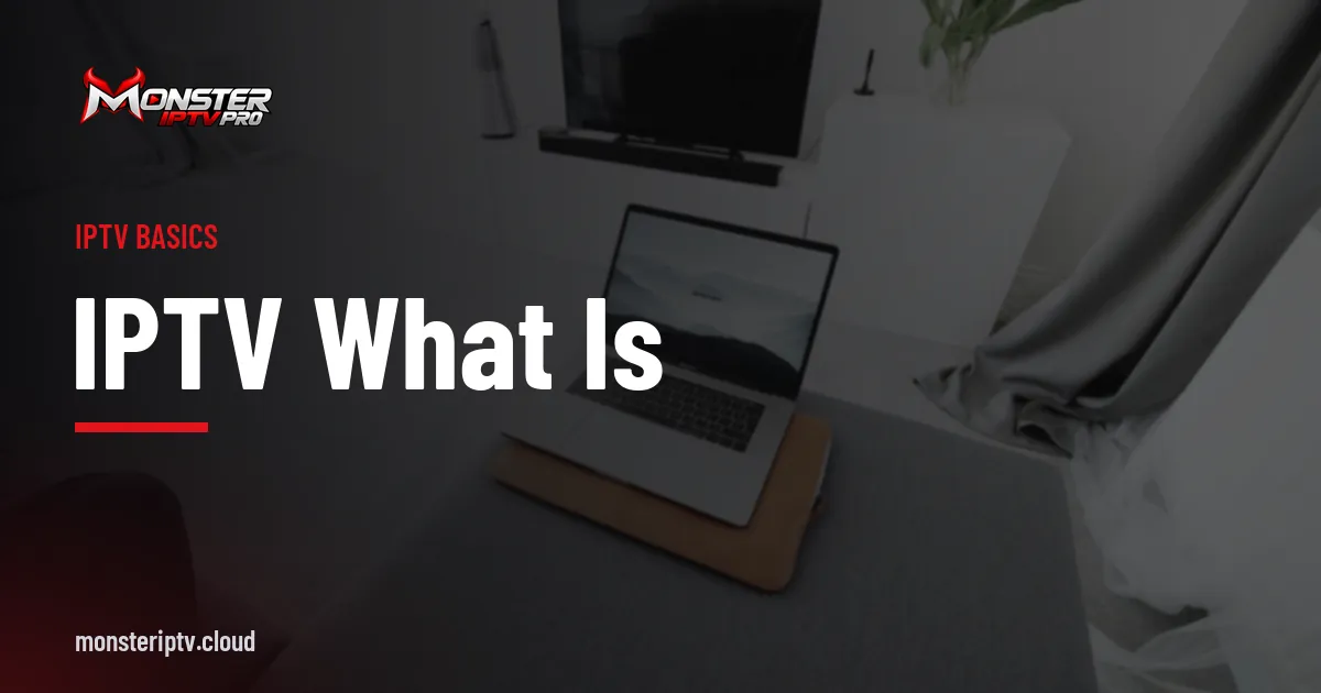 IPTV what is it banner over a living room with a television