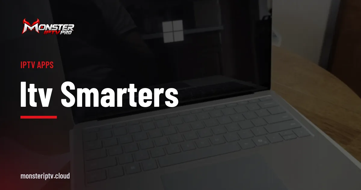 ITV Smarters banner over a Surface laptop