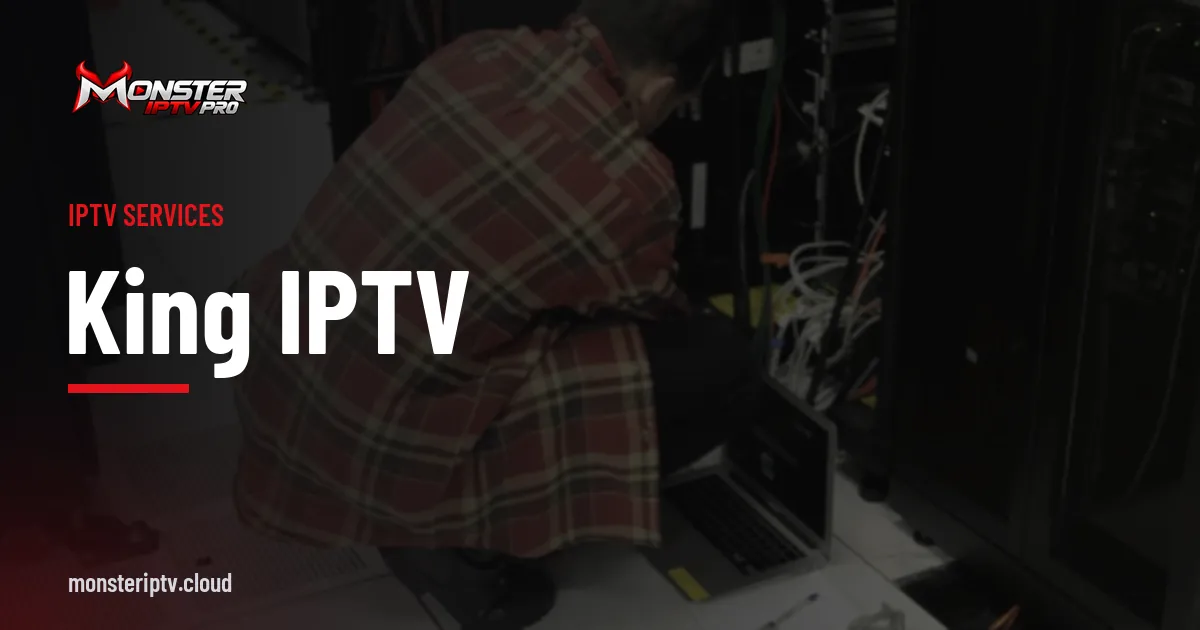 king iptv banner over a technician in a server room