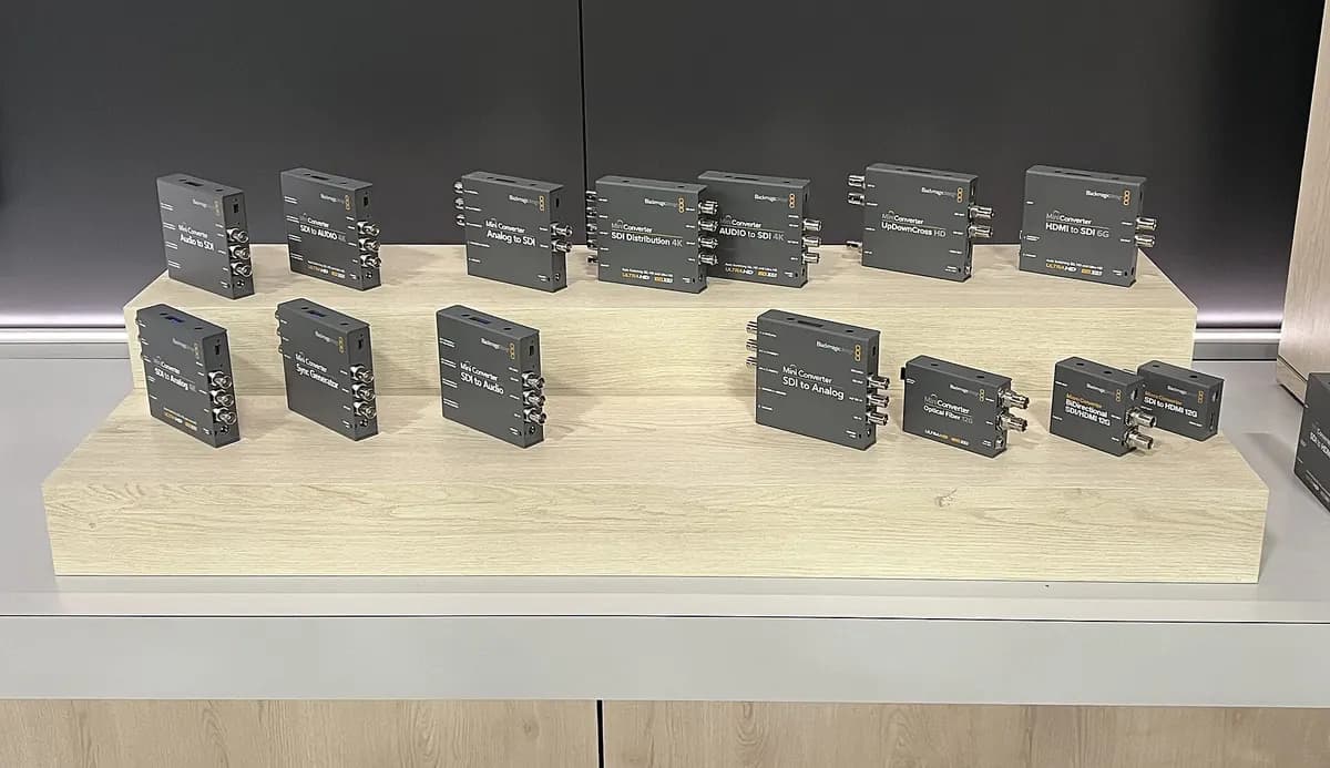 Compact video converters on display, the type of small HD hardware used in IPTV encoding chains