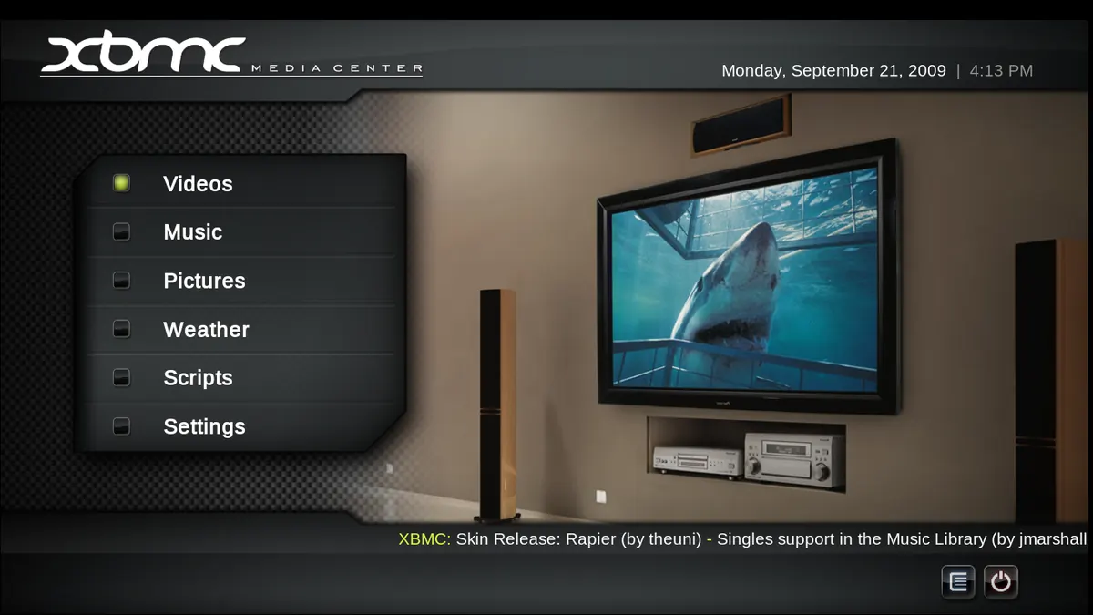 The XBMC media centre home screen, an example of the media-centre type of IPTV app