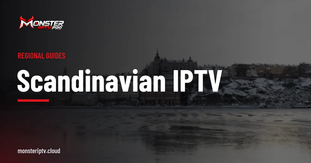 Scandinavian IPTV banner over a Stockholm street
