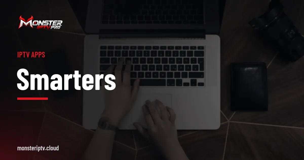 Smarters banner over hands typing on a laptop
