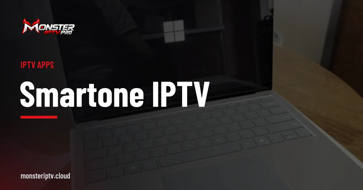 SmartOne IPTV banner over a Surface laptop on a desk