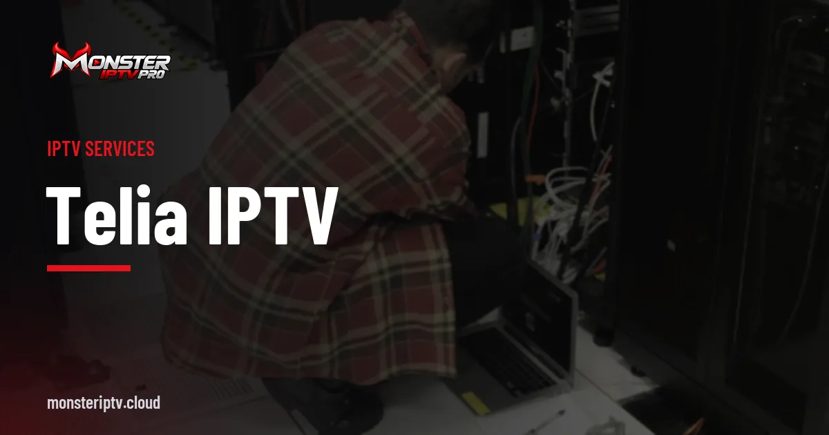 telia iptv banner over a technician in a server room