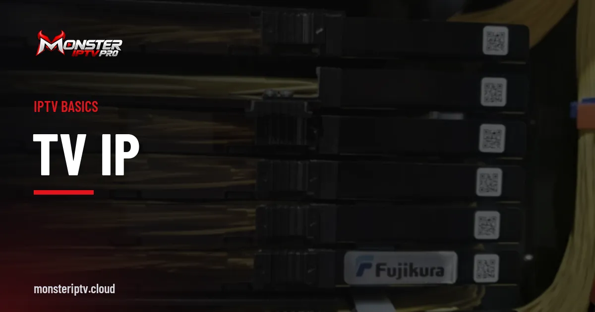 TV IP banner over fibre optic cables glowing with light