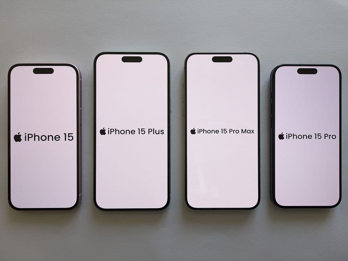 Apple iPhone 15, iPhone 15 Plus, iPhone 15 Pro Max and iPhone 15 Pro side by side