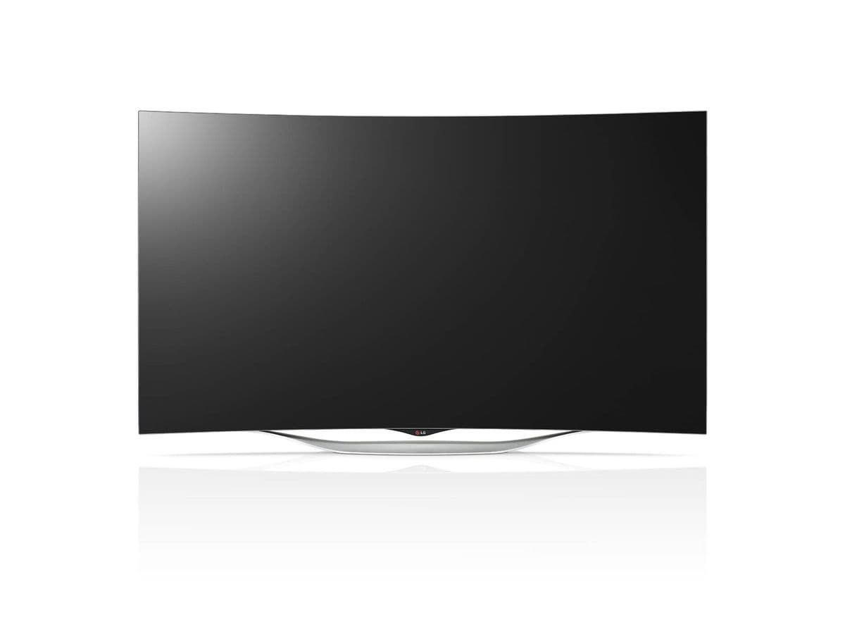An LG OLED TV showing a home screen with official streaming apps